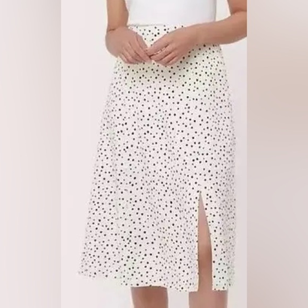 LOFT White & Black Polka Dot A-Line Midi Skirt